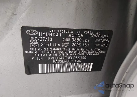 2014 Hyundai Elantra Se from USA, damaged, VIN KMHDH4AE0EU086000